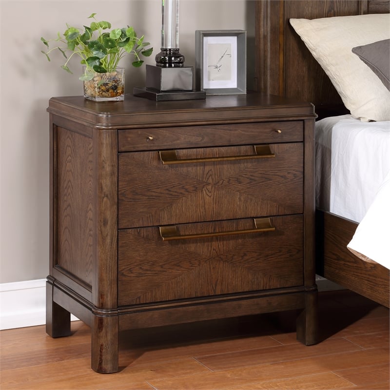 Milan Walnut Brown Wood 2-drawer Nightstand