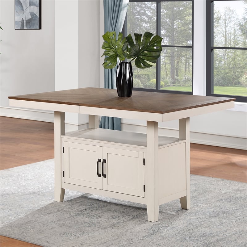 Hyland Off White and Honey Brown Wood Counter Table
