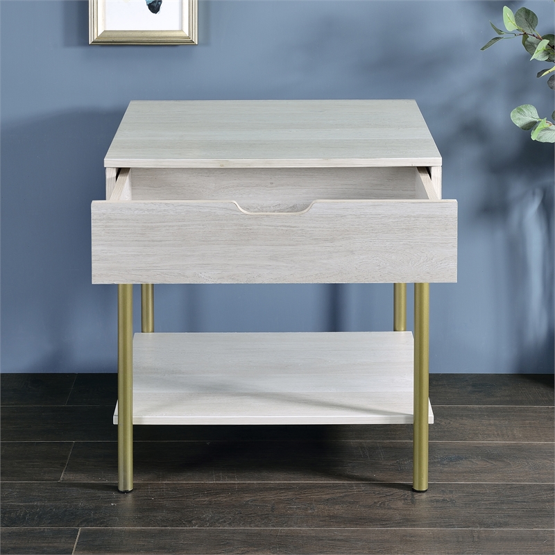 Whitman White Wood and Brass Square End Table