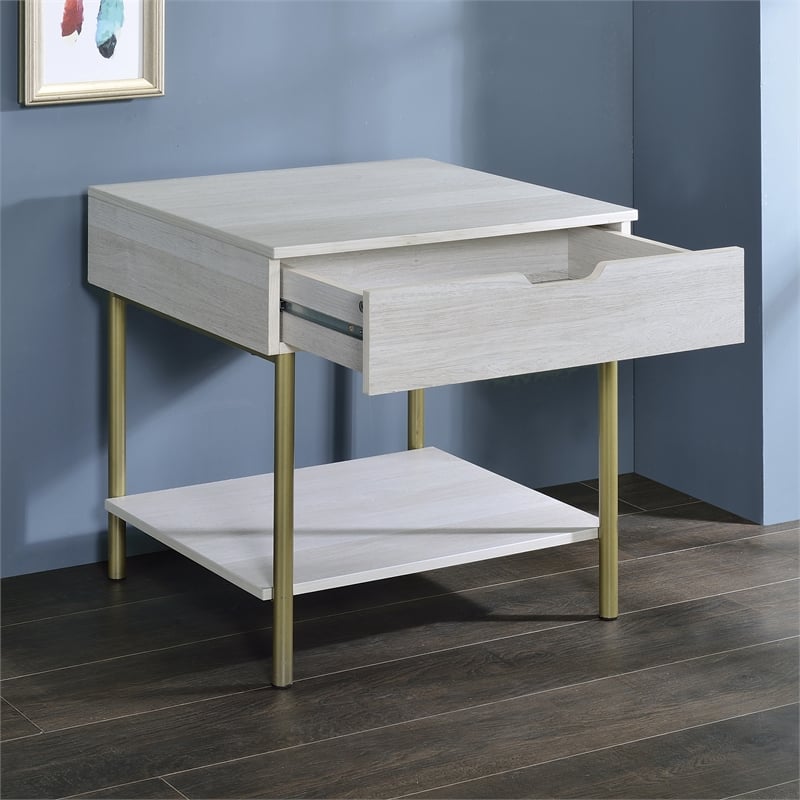 Whitman White Wood and Brass Square End Table