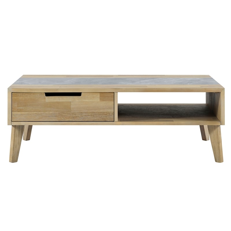 Calgary Natural Finish with Gray Stone Cocktail Table