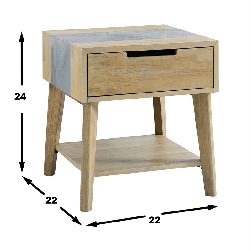 Calgary Natural Finish with Gray Stone End Table
