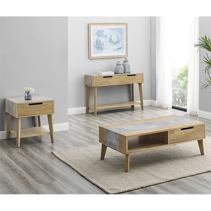 Calgary Natural Finish with Gray Stone Sofa Table