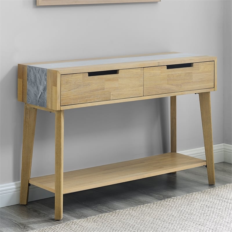Calgary Natural Finish with Gray Stone Sofa Table