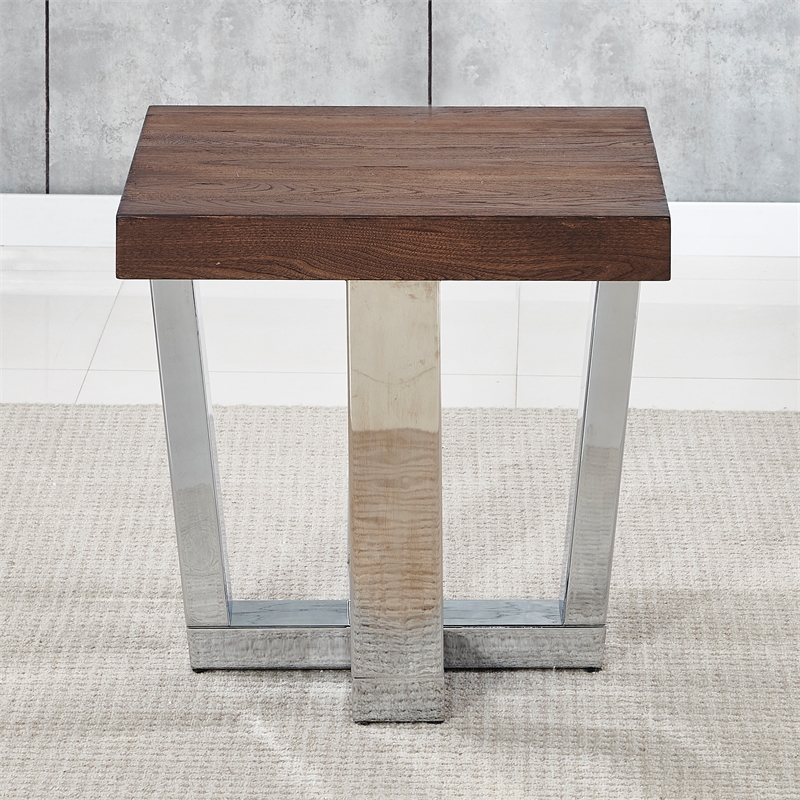 Laredo Chestnut Wood and Chrome Base Square End Table