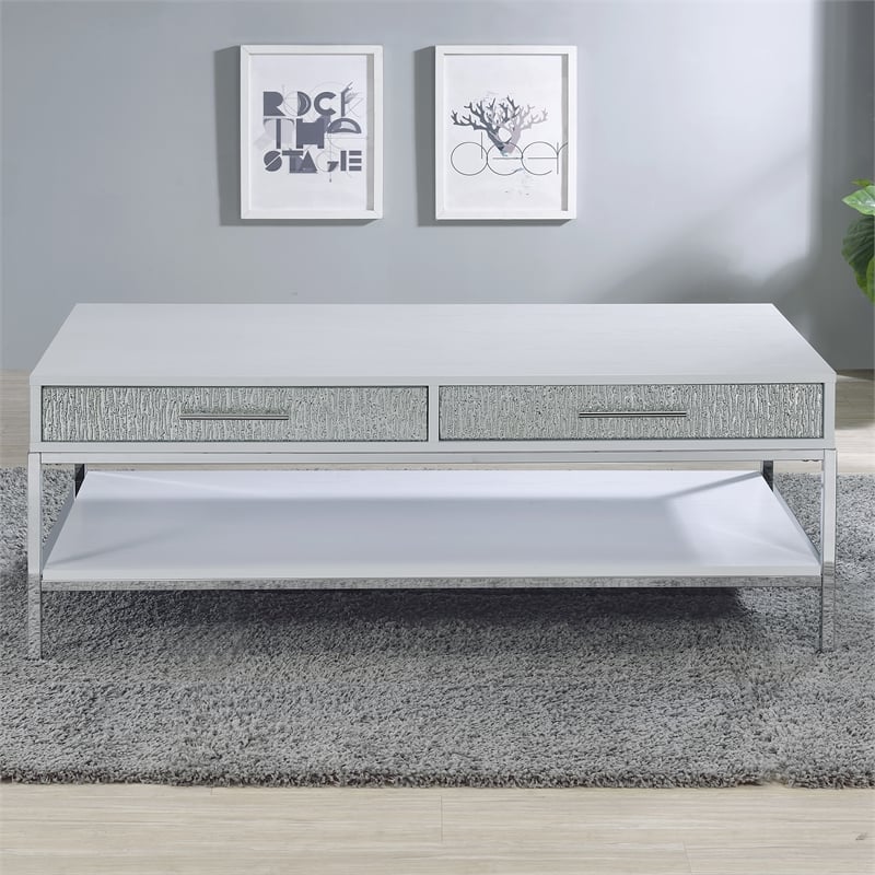 Mirage White Wood and Chrome Cocktail Table