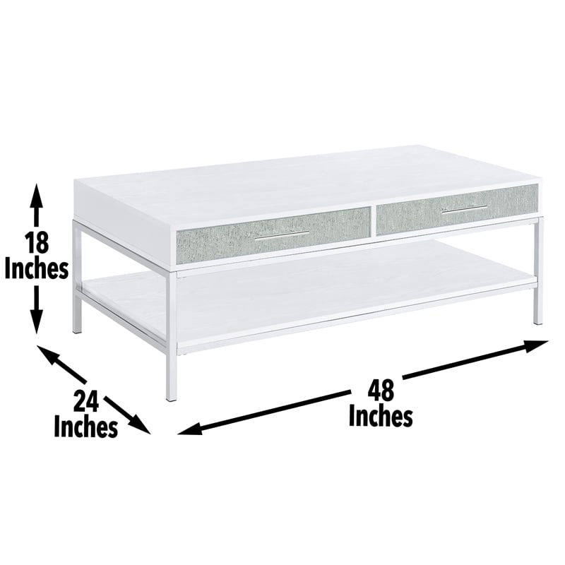 Mirage White Wood and Chrome Cocktail Table