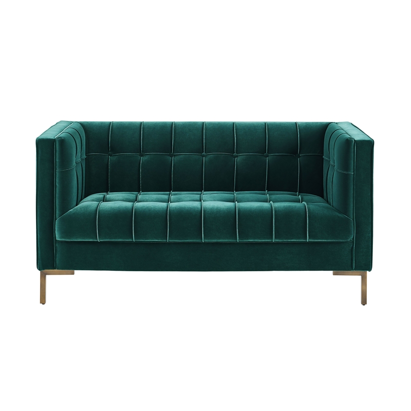 Isaac Stitch Green Velvet Button Tufted Loveseat