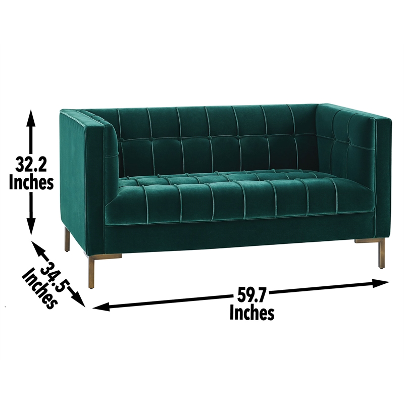 Isaac Stitch Green Velvet Button Tufted Loveseat