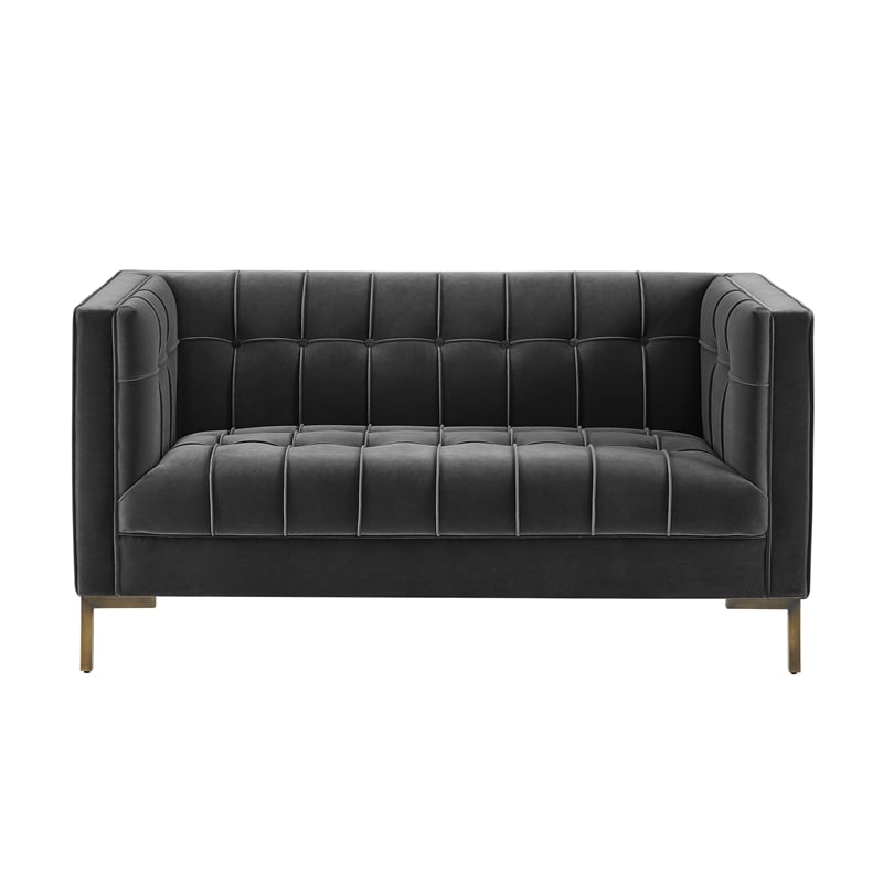 Isaac Stitch Gray Velvet Button Tufted Loveseat
