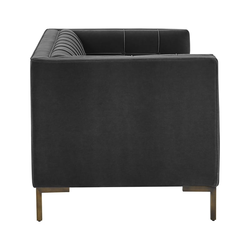 Isaac Stitch Gray Velvet Button Tufted Loveseat