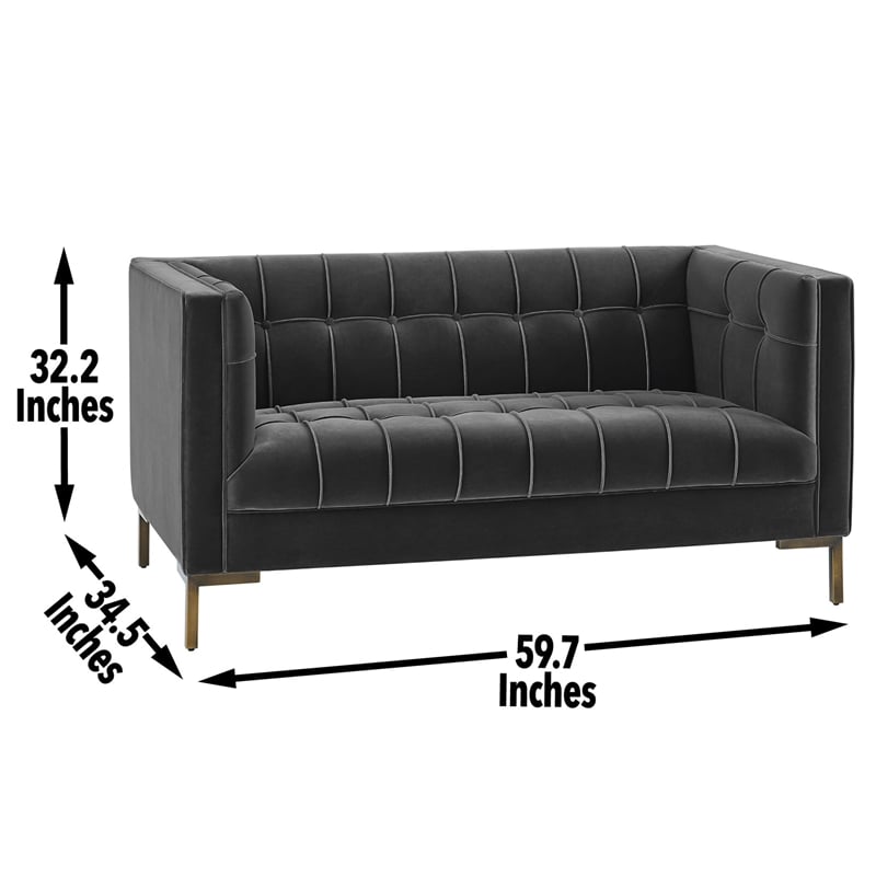 Isaac Stitch Gray Velvet Button Tufted Loveseat