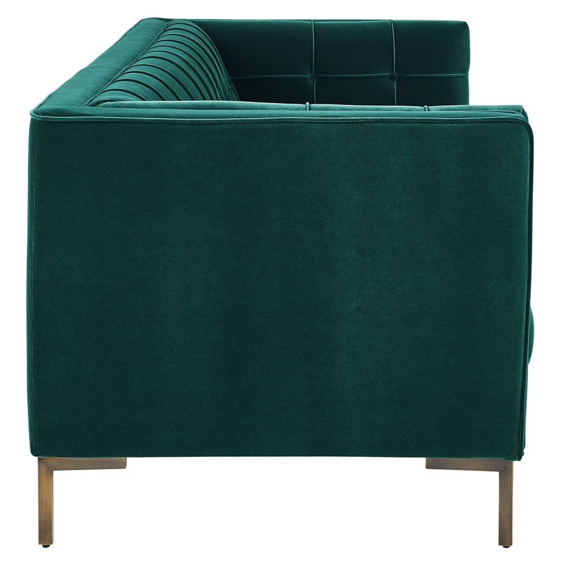 Isaac Channel Stitch Green Velvet Button Tufted Sofa