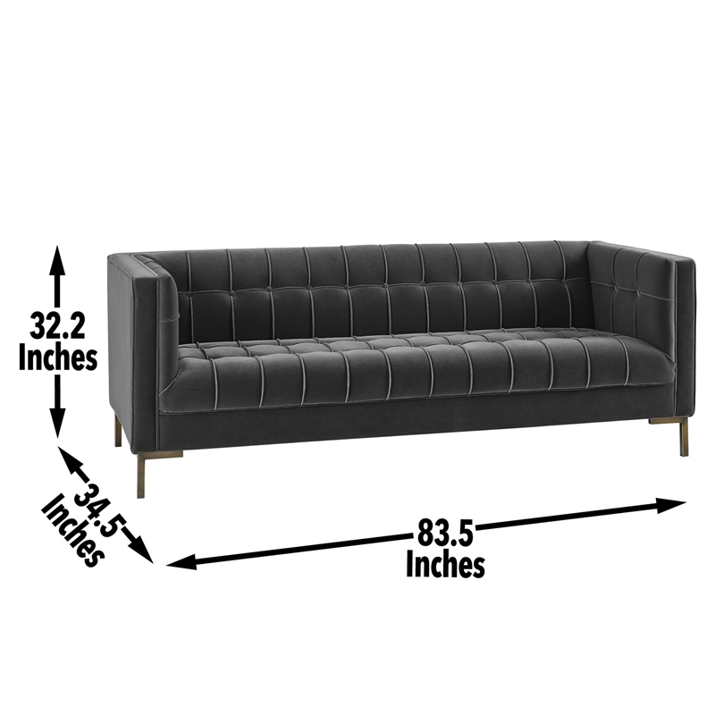 Isaac Channel Stitch Gray Velvet Button Tufted Sofa