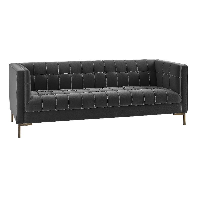 Isaac Channel Stitch Gray Velvet Button Tufted Sofa
