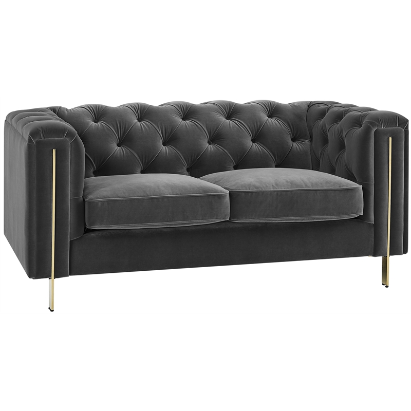 Charlene Gray Velvet Button Tufted Loveseat
