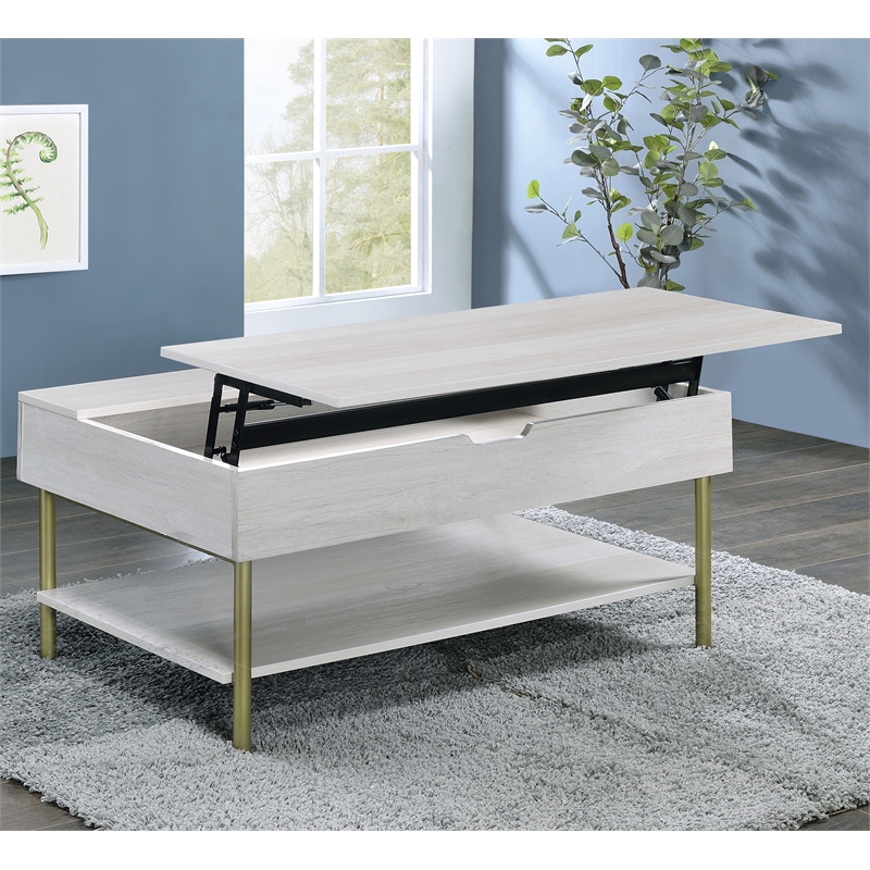 whitman white wood and brass lift top coffee table