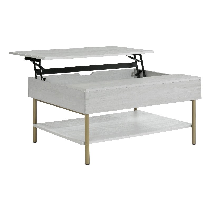 Whitman White Wood and Brass Lift Top Coffee Table