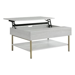 Whitman White Wood and Brass Lift Top Coffee Table