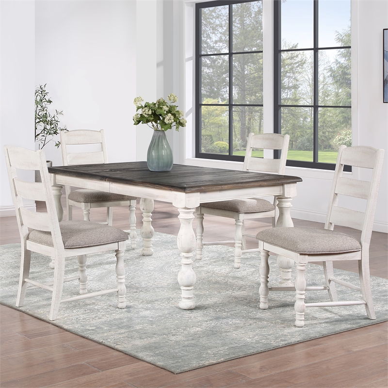 Heston 5-piece Weathered White Wood Dining Set