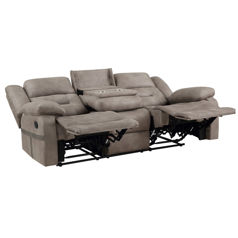 Steve Silver Abilene Polyester Manual Reclining Sofa w/Dropdown Console in Brown
