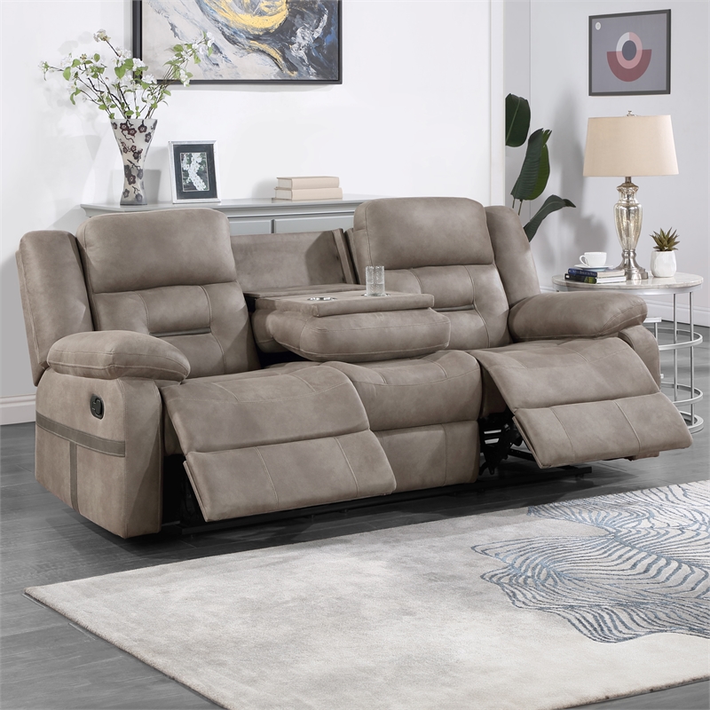 Steve Silver Abilene Polyester Manual Reclining Sofa w/Dropdown Console in Brown