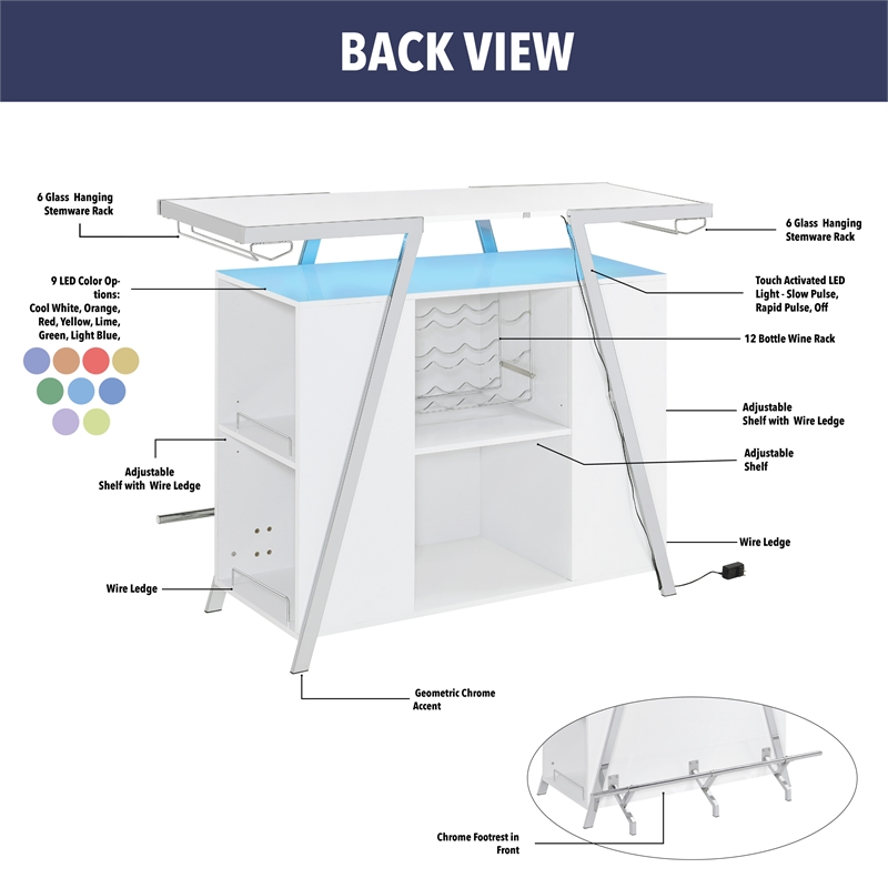 Steve Silver Zena Engineered Wood Bar Table w/LED lights in White