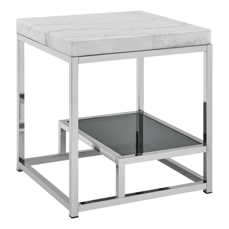 Steve Silver Aston Marble Top and Iron Base End Table in White