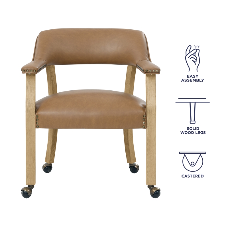 Steve Silver Rylie Faux Leather Dining Arm Chair w/Caster in Brown