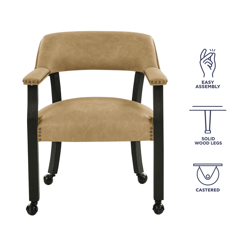 Steve Silver Rylie Faux Leather Dining Arm Chair w/Caster in Black