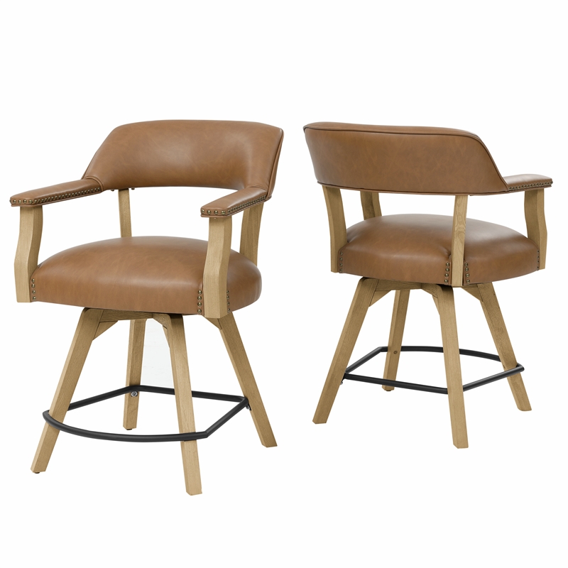 Steve Silver Rylie Faux Leather Swivel Counter Arm Chair in Brown