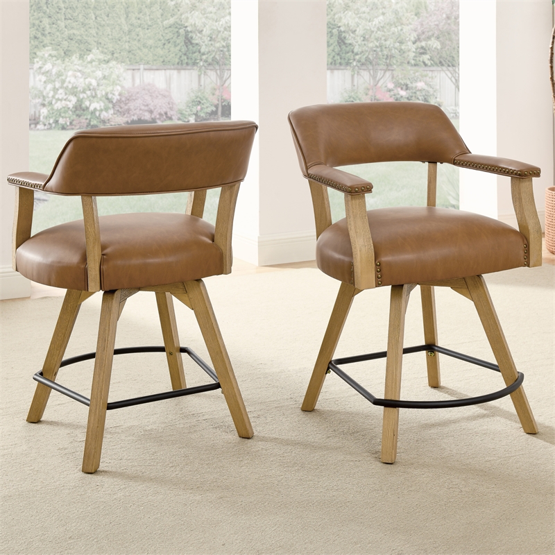 Steve Silver Rylie Faux Leather Swivel Counter Arm Chair in Brown