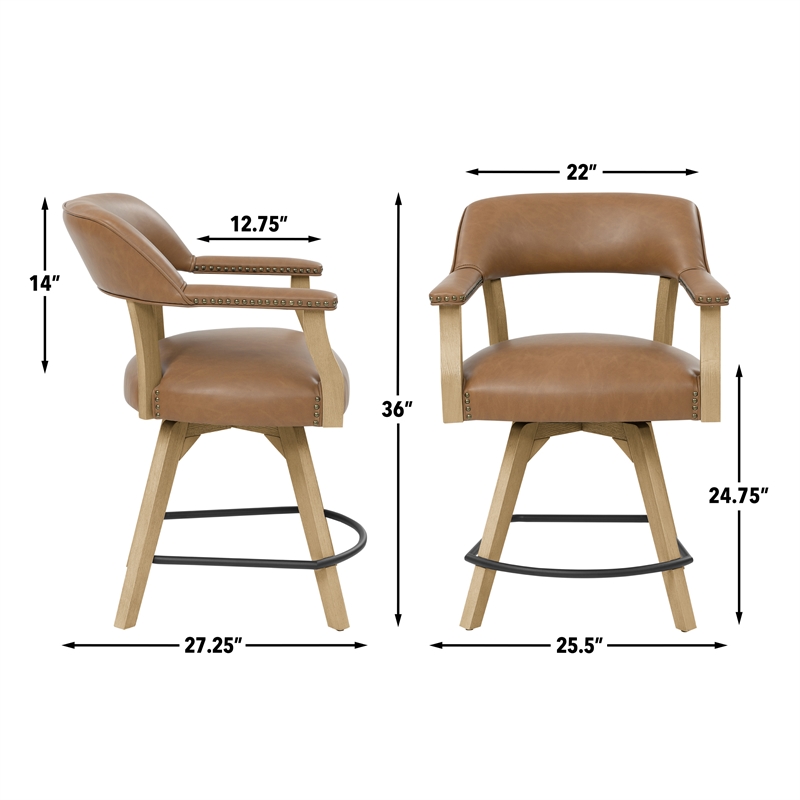 Steve Silver Rylie Faux Leather Swivel Counter Arm Chair in Brown