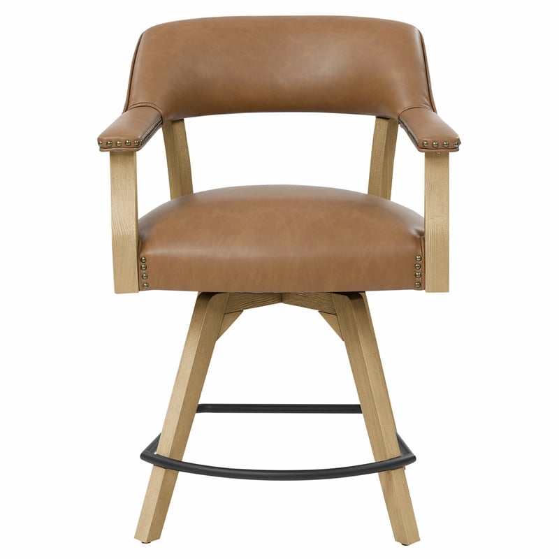 Steve Silver Rylie Faux Leather Swivel Counter Arm Chair in Brown
