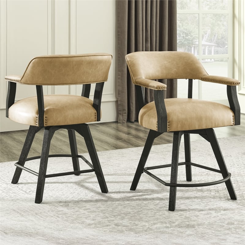 Steve Silver Rylie Faux Leather Swivel Counter Arm Chair in Black