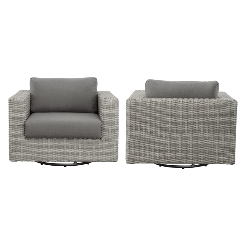 Steve Silver Blakley Aluminum Swivel Chair with .5 Round Wicker Gray (Set of 2)