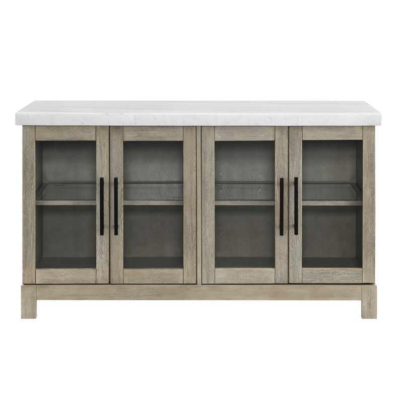 Steve Silver Carena Marble Top Sideboard w/Touch Lighting in Brown