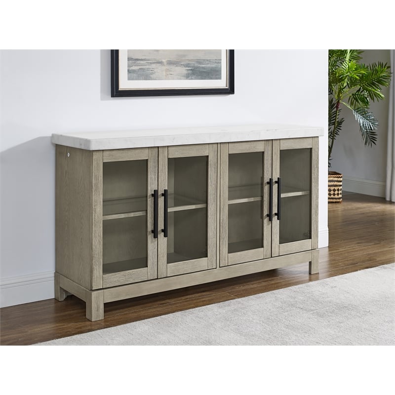 Steve Silver Carena Marble Top Sideboard w/Touch Lighting in Brown