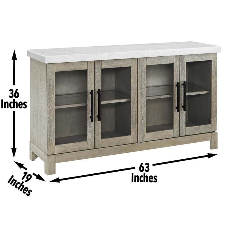Steve Silver Carena Marble Top Sideboard w/Touch Lighting in Brown