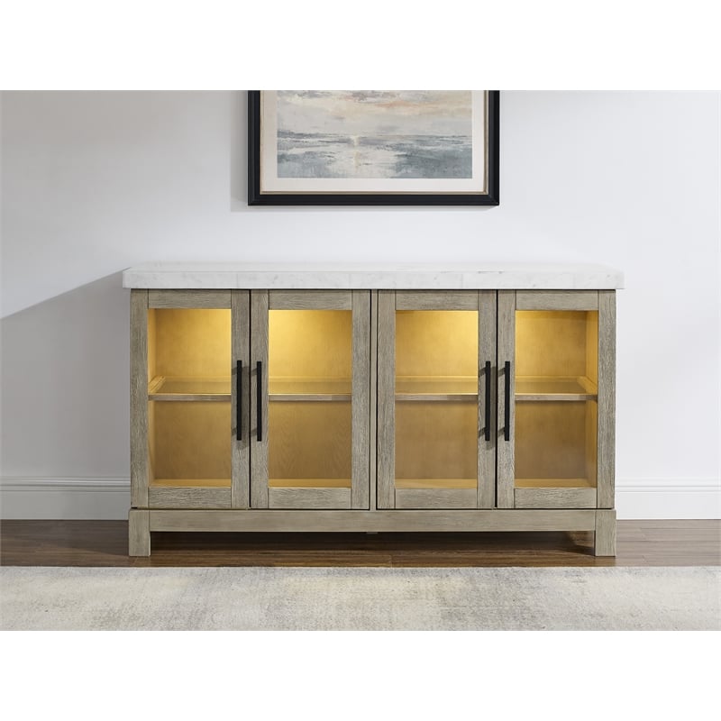 Steve Silver Carena Marble Top Sideboard w/Touch Lighting in Brown