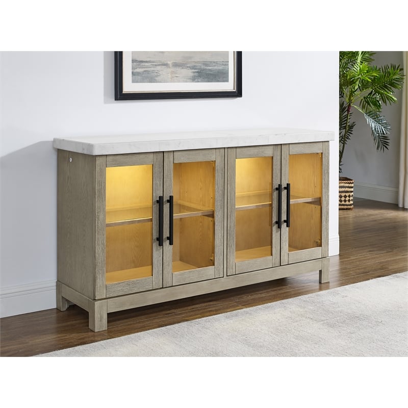 Steve Silver Carena Marble Top Sideboard w/Touch Lighting in Brown