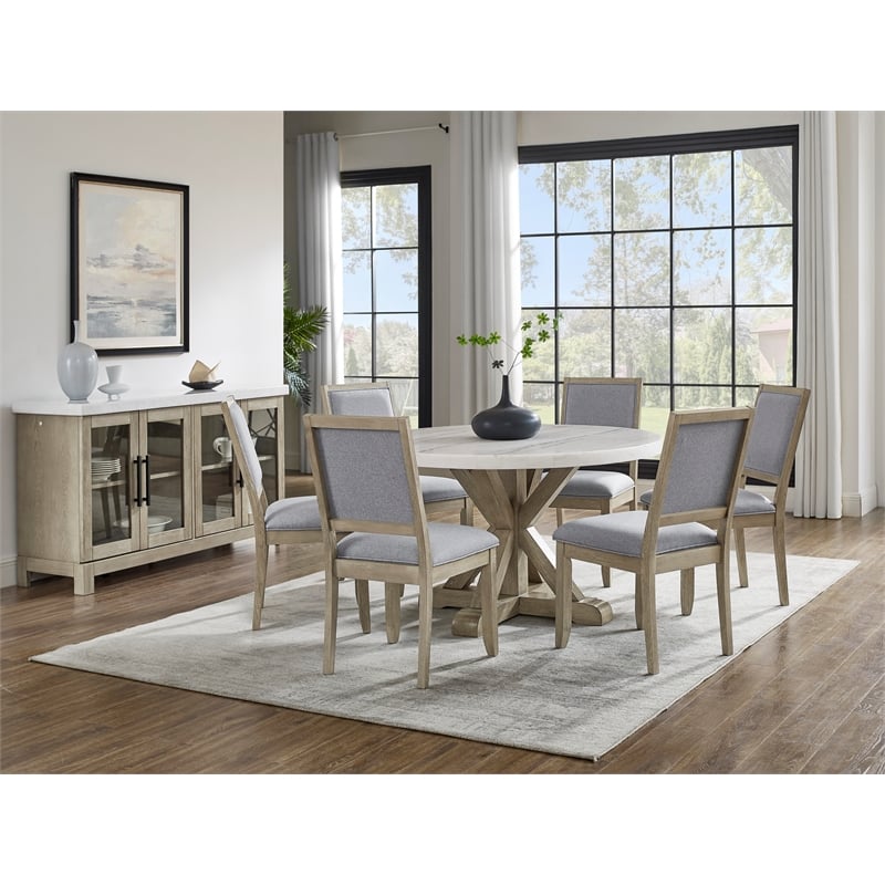 Steve Silver Carena Marble Top Sideboard w/Touch Lighting in Brown
