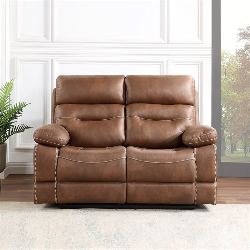 Steve Silver Rudger Polyurethane Upholstered Manual Loveseat in Brown