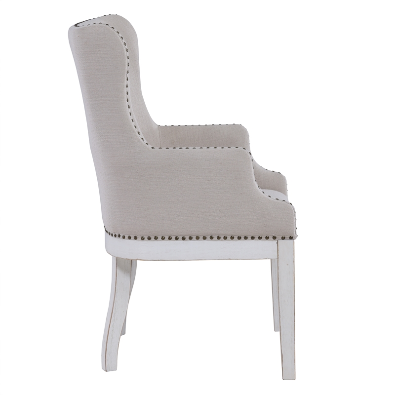 Steve Silver Warren Polyester Upholstered Arm Chair in White (Set of 2)
