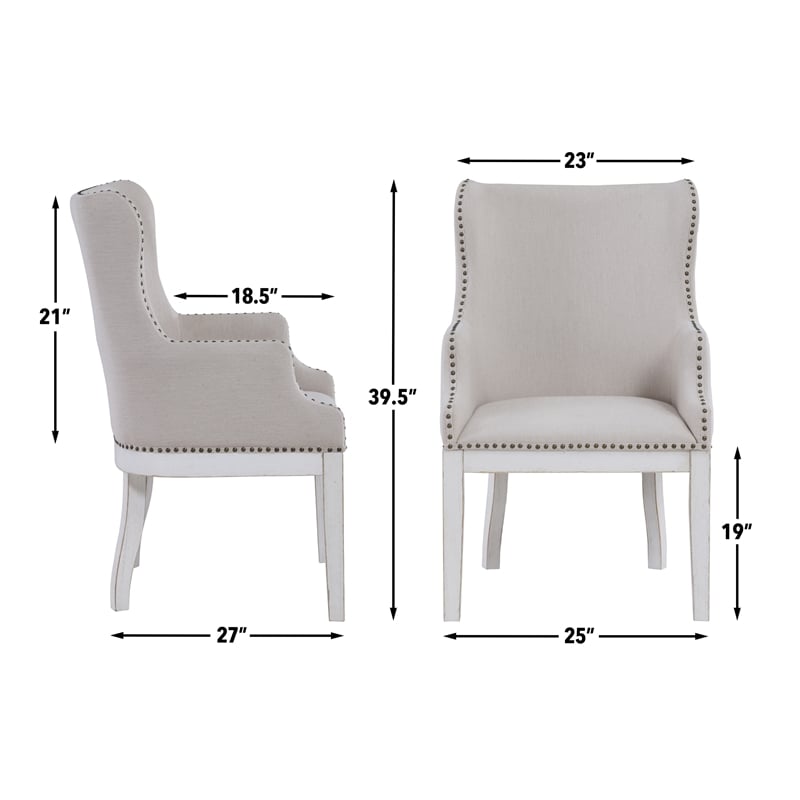 Steve Silver Warren Polyester Upholstered Arm Chair in White (Set of 2)