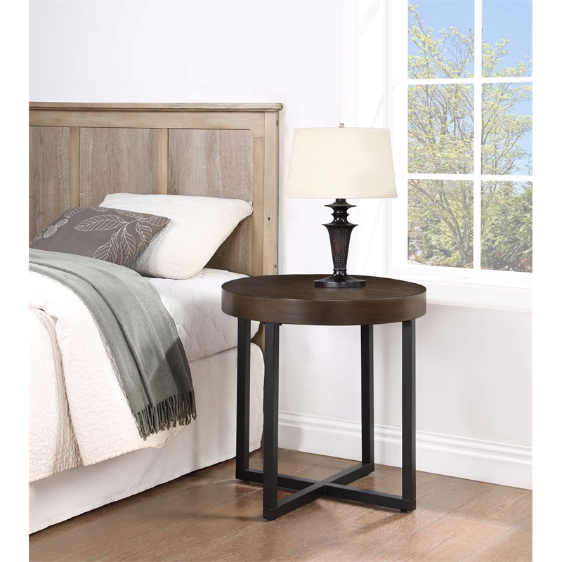 Steve Silver Yukon Engineered Wood/Iron End Table in Brown
