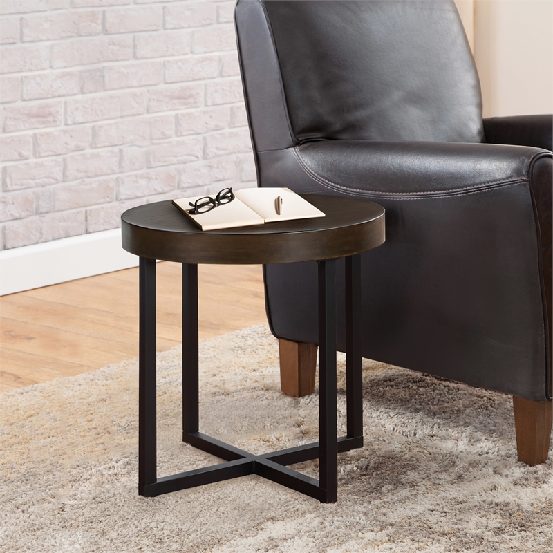 Steve Silver Yukon Engineered Wood/Iron End Table in Brown