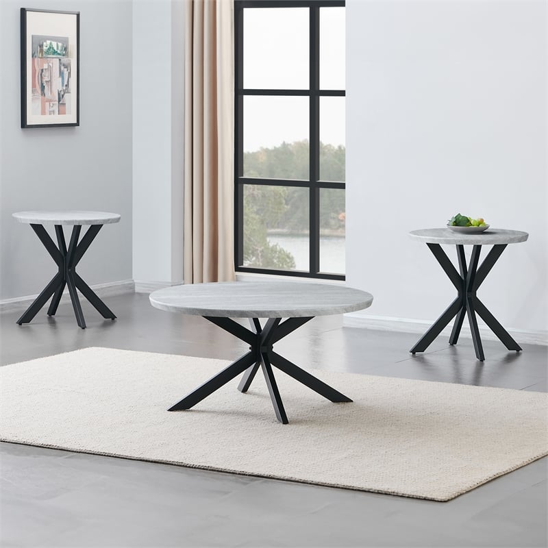 Steve Silver Keyla Engineered Wood Round Cocktail Table in Gray