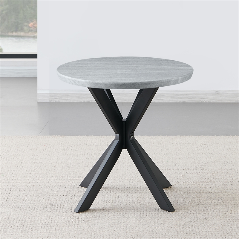 Steve Silver Keyla Faux Marble Round End Table in Gray
