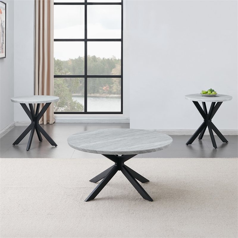 Steve Silver Keyla Faux Marble Round End Table in Gray